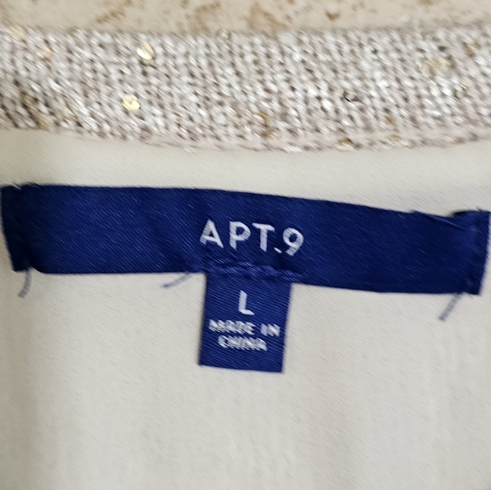Apt. 9 L Metallic Ribbed Sweater Chiffon Trim Holiday Sparkle Elevated Essential - Picture 4 of 7